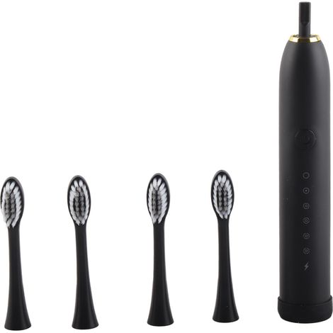 Brosse à dents électrique enfants adultes universelle automatique ultrasonique poils souples soin bucco-dentaire noir hygiène dentaire rechargeable. (1/5)