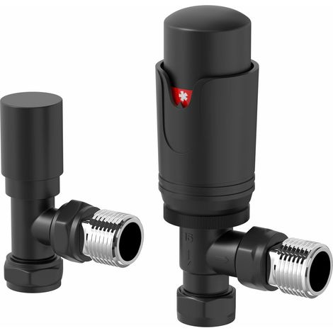 Galiflo Angled Thermostatic Radiator Valve & Lockshield – Black, 15mm TRV (1/5)
