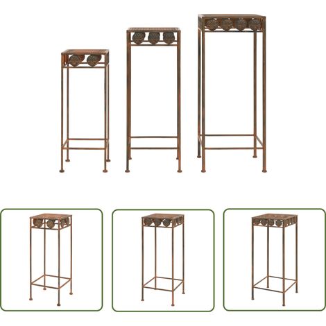 The Living Store Pflanzenständer-Set 3-tlg. Vintage-Stil Metall Rostfarben - Blumenständer - Set - Vintage Stil - Metall - Rostfarben (1/5)