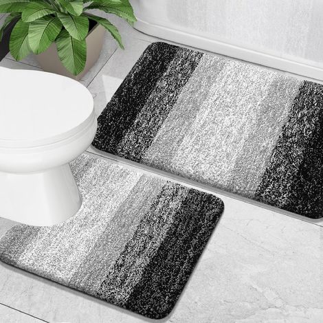 Set di tappetini da bagno (2 pezzi): tappetino da bagno in microfibra morbida e assorbente e copriwater a forma di U antiscivolo lavabile in lavatrice e adatto all'asciugatrice (1/5)