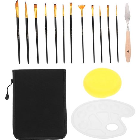 1 Ensemble Kit de Pinceaux de Peinture Artistique de Outils de Peinture Noir avec Palette Éponge Spatule de Hêtre (1/5)