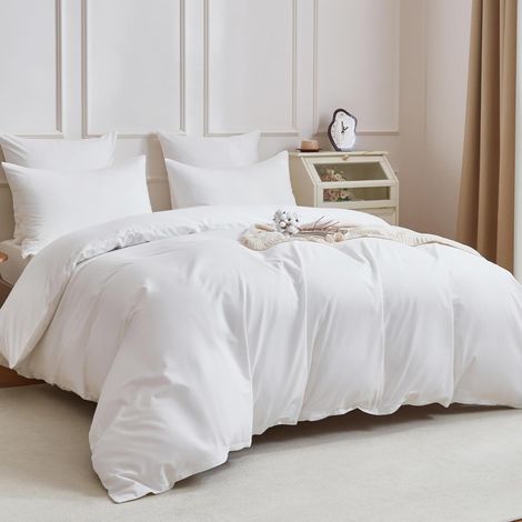 Housse de Couette 240 x 260 Coton Blanc Parure de Lit 240 x 260 100% Coton Peigné Rafraîchissant Soyeux Respirant Linge de Lit 2 Personne avec Fermeture Éclair et 2 Taies d'oreiller 65x65 (1/5)