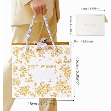 Sacs cadeaux pour cadeaux, sacs cadeaux d'anniversaire, sacs cadeaux pour fêtes de filles avec poignées, cartes et rubans, sacs cadeaux pour mariages, Saint-Valentin, 18 x 16 x 10 cm (1/3)