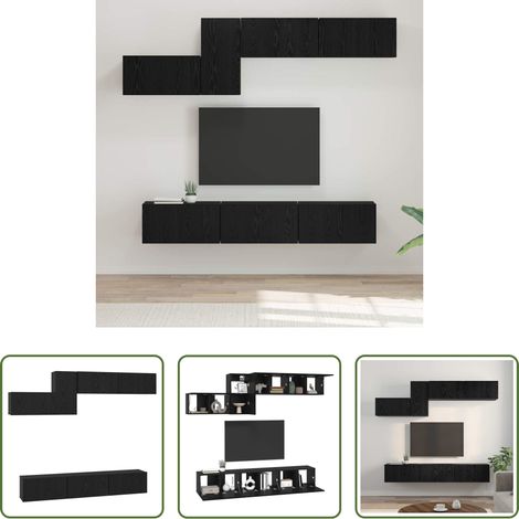 Rangement salon - Ensemble meuble TV avec tiroir Chêne noir Bois d'ingénierie (1/5)