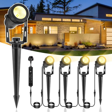 Lot de 4 spots de jardin avec piquet 3 W Blanc chaud Étanche IP65 Pour pelouse maison cour arbre arrière cour terrasse 1200 lm (1/5)