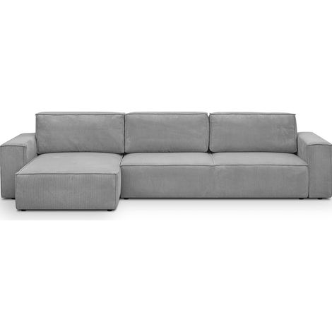 Canapé d'angle modulable réversible 5 places en velours côtelé gris clair - Harper Mod (1/5)