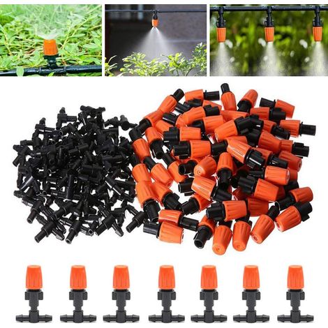 50 Pièces Goutteur Irrigation Réglable Goutteurs Arrosage Goutte Micro Flow Drip Head Buses avec 50 Pièces Tee Joint pour Raccorder un Tuyau de 4/7 mm
