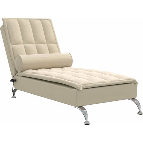 Chaise longue，Bain de soleil，Transat de massage avec traversin crème tissu CFW83341 (1/5)