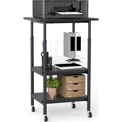 COSTWAY Supporto per Stampante, Carrello Stampante a 3 Livelli con Ripiani di Stoccaggio e Ruote con Blocco, Altezza Regolabile, per Stampante 3D Scanner Fax, 49 x 40 x 65/77 cm (Nero) (1/5)