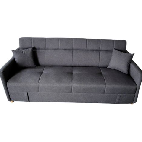Sofá cama de 3 plazas con box en tejido gris oscuro ADARE