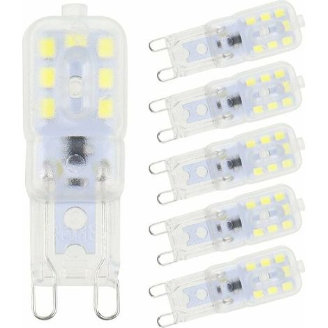 6 Stück G9 LED-Lampen, Kaltweiß, 5 W, 6500 K, flimmerfrei, Halogenersatz, dimmbar, energiesparend, für Wandleuchten, Kronleuchter, Kühlschränke, 220 V Wechselstrom