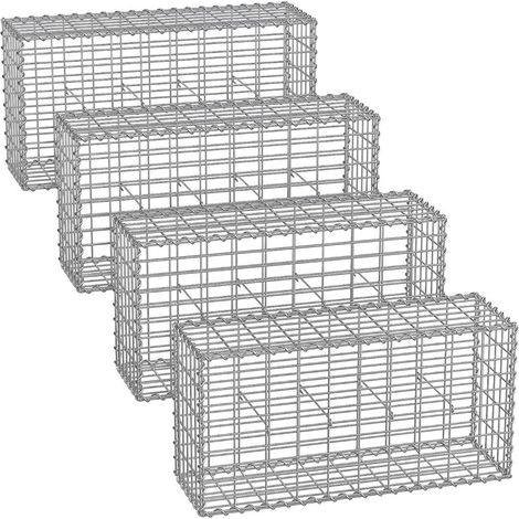 Juego de 4 gaviones para piedra jaula metálica cesta de piedra malla de 5 x 10 cm galvanizado para pared parterre decoración de jardín 100 x 50 x 30 cm gris 120005961