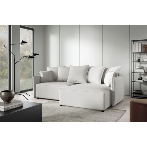 Ecksofa Schlafsofa Sofa MINEA in Stoff Abriamo Creme Ottomane Rechts (1/4)