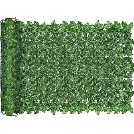 Clôture Artificielle de Feuilles de Lierre artificielles, Écran de clôture antivol de Jardin extérieu,Mur Vegetal clôtures décoratives Faux Fond d'écran d'herbe,300x50cm (Feuille de pastèque) (1/5)