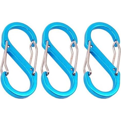 pièces mousqueton petit métal double mousqueton clips de sécurité en forme de S en métal pour les activités de plein air (bleu) (1/5)