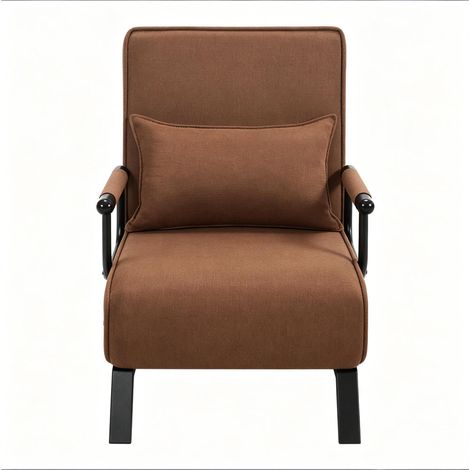 3-in-1 Umbaubett-Sessel aus Leinen und Metall, Braun, mit verstellbarer Rückenlehne (1/5)