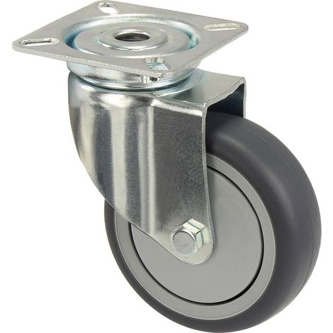 Roulettes pivotantes 75 mm en caoutchouc avec plaque - par pièce