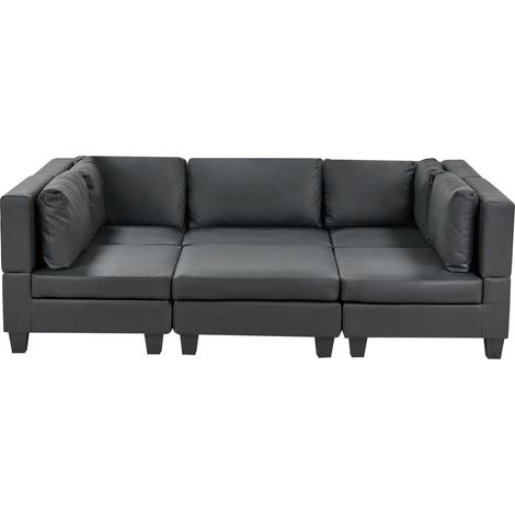 Sofá modular moderno 5 plazas tapizado piel sintética respaldo acolchado con otomana forma de U negro Unstad