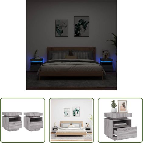 Éclairage LED - Armoires de chevet avec lumières LED 2 pcs sonoma gris (1/5)