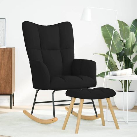 Chaise à bascule avec repose-pied Noir Tissu (1/5)