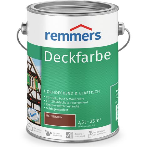 Remmers Deckfarbe rotbraun, 2,5 Liter, Deckfarbe für innen und außen, Wetterschutzfarbe viele Untergründe, hochdeckend, wetterfest