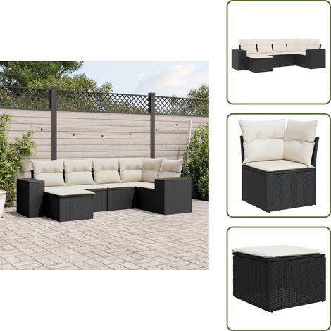 The Living Store 6-tlg. Garten-Sofagarnitur mit Kissen Schwarz Poly Rattan - Gartensessel (1/5)