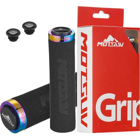 anneau noir irisé Poignées de guidon de vélo, guidons de verrouillage ultralégers en alliage d'aluminium, guidons en mousse antidérapants et amortissants, accessoires de vélo. (1/5)
