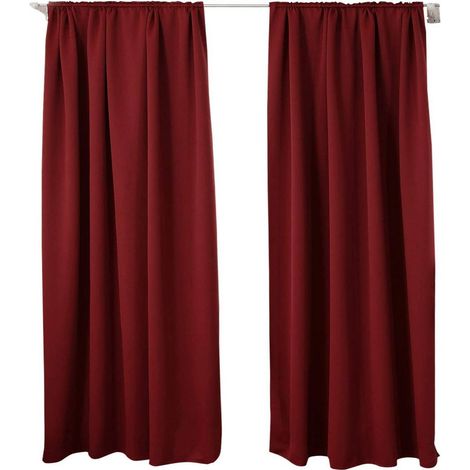 WOLTU 2er Set Gardine blickdicht 250 g/m² mit Kräuselband bordeaux 135x175 cm