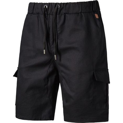 Shorts Homme - Taille Genou - Taille Élastique avec Cordon de Serrage - Polyester - Usage Quotidien Sportif - Noir - 1 Pièce (1/5)