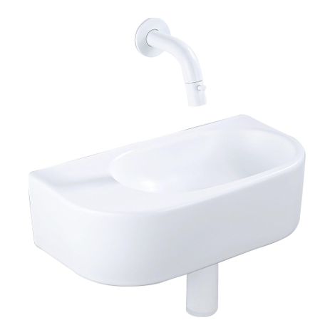 QeramiQ Fuente Ensemble de Lavabo - 40x21.5x12cm - lisse - demi-rond - céramique - ensemble de robinet blanc mat - bouchon de vidange - siphon abaissé