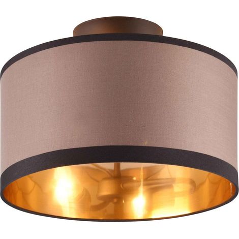 Plafoniera 2 luci, metallo e tessuto, nero e taupe, D30 cm, Davos (1/5)