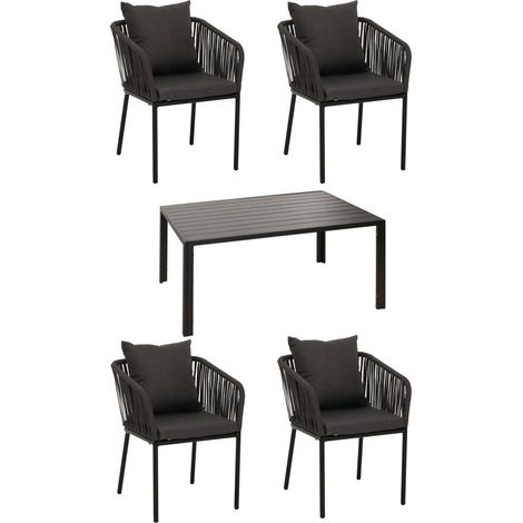 Garniture de jardin HWC-N41, table+4xchaises, résistant aux intempéries alu 140x80cm, corde tressée Rope anthracite, c (1/5)