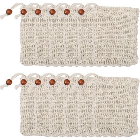 Filet Savon - 12 Pièces - Coton Et Lin - Mousse Rapide - Douche Et Voyage - 9x14cm Marron (1/5)
