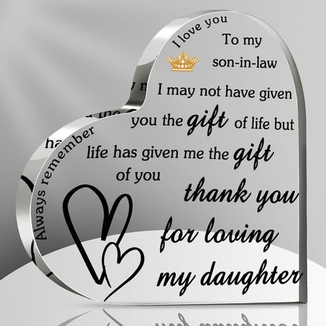 Plaque cœur en acrylique – Cadeau beau-fils Noël, idée anniversaire, fête des pères, mariage et jour de noce, souvenir déco pour gendre et futur époux - 10x10x1cm (1/5)