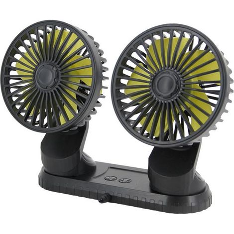 Ventilador de coche de doble cabezal, ventilador eléctrico de refrigeración para coche 5 V, ventilador USB montaje vehículo, oficina (amarillo) (1/5)
