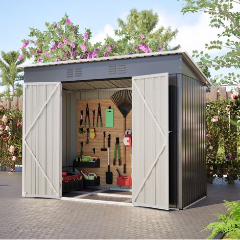 Casetta da giardino in metallo 242 x 126 x 182 cm grigia con porta lucchettabile DESVIAE (1/5)