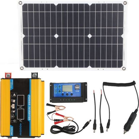 Kit onduleur solaire 300W, onde sinusoïdale modifiée, panneau solaire 18W 18V, contrôleur 30A 12V/24V, couleur jaune, conversion 12V vers 110V (1/5)