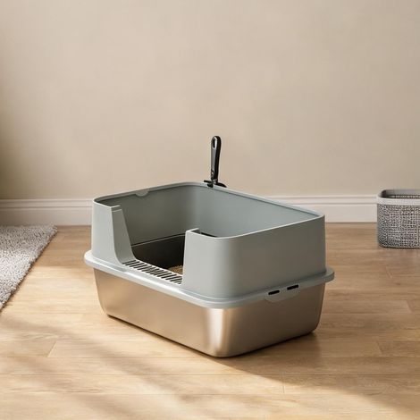 Plateau de litière en inox 60 x 40 cm avec couvercle gris (1/5)