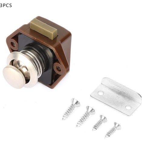 Verrou À Bouton-Poussoir - Pour Armoire Tiroir Bateau Camping-Car - Alliage D'Aluminium Et Plastique - Brun - Lot De 3 (1/5)