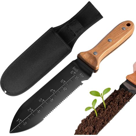 Hori Hori Garden Knife, Multifunction Garden Knife with Double Sharp Stainless Steel Blade, Ground Knife with Canvas Sheath for Gardening, Weeding, Digging, Cutting (1/5)