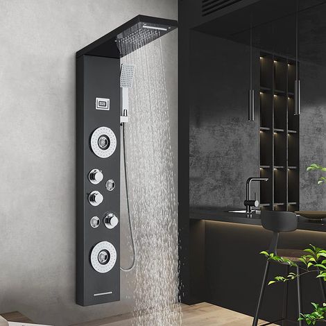 Colonne de Douche - Hydromassages avec 2 Grandes Buses Douche à Main Douche Cascade Ensemble de Douche pour Salle de Bain Multifonctionnel en Acier Inoxydable Zamery (1/5)