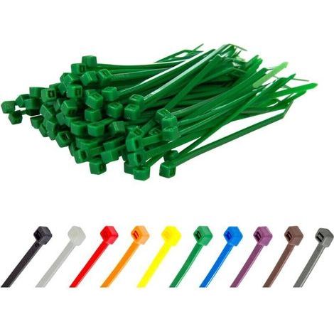 Nylon Cable Ties - 100 mm x 2.5 mm - Green - Small Size Cable Ties - Cable Clamps - Pack of 100 (1/4)