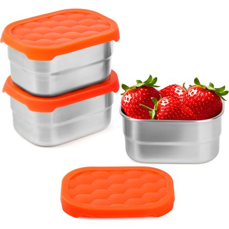 Set di 3 contenitori per il pranzo in acciaio inox da 230 ml con coperchi in silicone - Adatti a frigorifero, forno, congelatore e lavastoviglie - Piccoli contenitori con coperchi, set di contenitori 