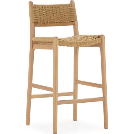 Tabouret haut en bois et corde naturelle - naturel (1/5)