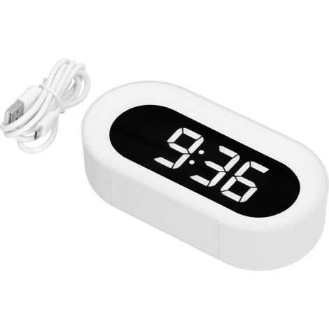Nachtlicht-Wecker mit LED-Digitalanzeige, Musikwecker, ewigem Kalender und Speicherfunktion, Weiß (1/5)