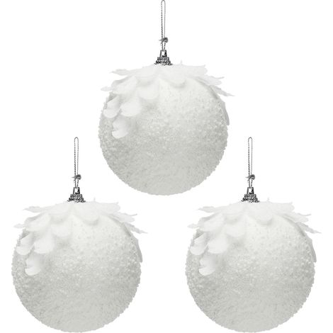 Boules de mousse à paillettes blanches, 3 pièces, boules de pétales de fleurs suspendues, ornements pour décoration d'arbre de noël, 8cm (1/5)