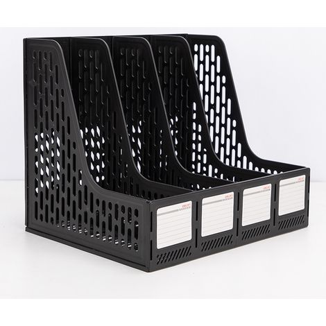 4 Compartiments Boîte de Rangement en Polypropylène pour Bureau Rangement de dossiers Classement Panier Rangement Modules pour Papier A4 Couleur- Noir