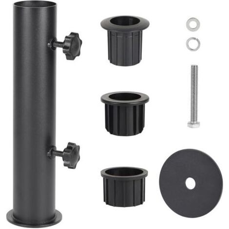 Pied de Parasol, Tube de Parasol, Support Parasol Metal Réglable avec 3 Anneaux de Réduction en PVC (28/38/48mm), Noir (1/5)