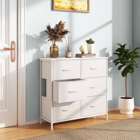 Commode, 6 Tiroirs en Tissu Non-tissé, pour Chambre, Blanc (1/4)