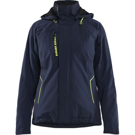 Arbeitsjacke aus Hardshell-Stretch mit Futter, Damen 4408 – Dunkelblau/Neongelb M